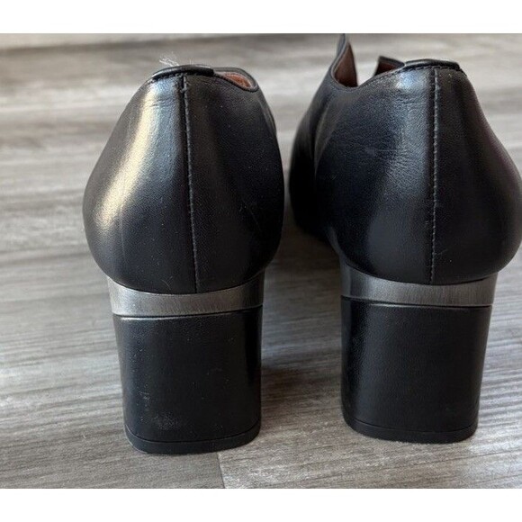 Hispanitas Black Leather Heels Size 11 Pointed Toe Block Heel 42 Spain - Picture 2 of 10